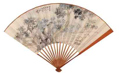 陆抑非 1935年作 桐荫读书图 成扇